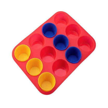 12 Pcs Silicone Cupcake Mould Set – Multicolour, Reusable, Non‑Stick Baking Cups for Muffins, Desserts & Mini Cakes