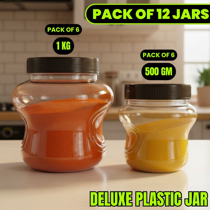 Deluxe Plastic Jar Set (Black Cap) – Premium Airtight Food Storage Containers | (1KG) (500GM) Made in Pakistan