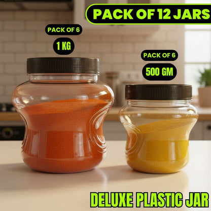 Deluxe Plastic Jar Set (Black Cap) – Premium Airtight Food Storage Containers | (1KG) (500GM) Made in Pakistan