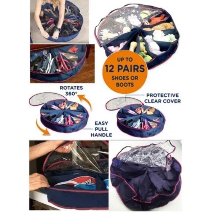 12 Racks Shoe Organizer Round Shape 360° Zipper | Dustproof Shoe Storage Cleaning Tool