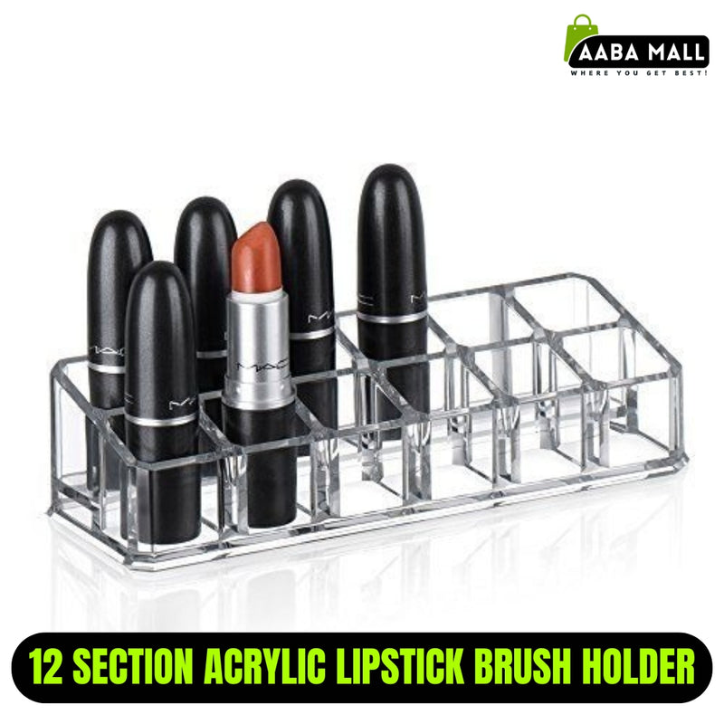 12 Section Acrylic Lipstick Brush Holder Makeup Vanity Box - AABA MALL