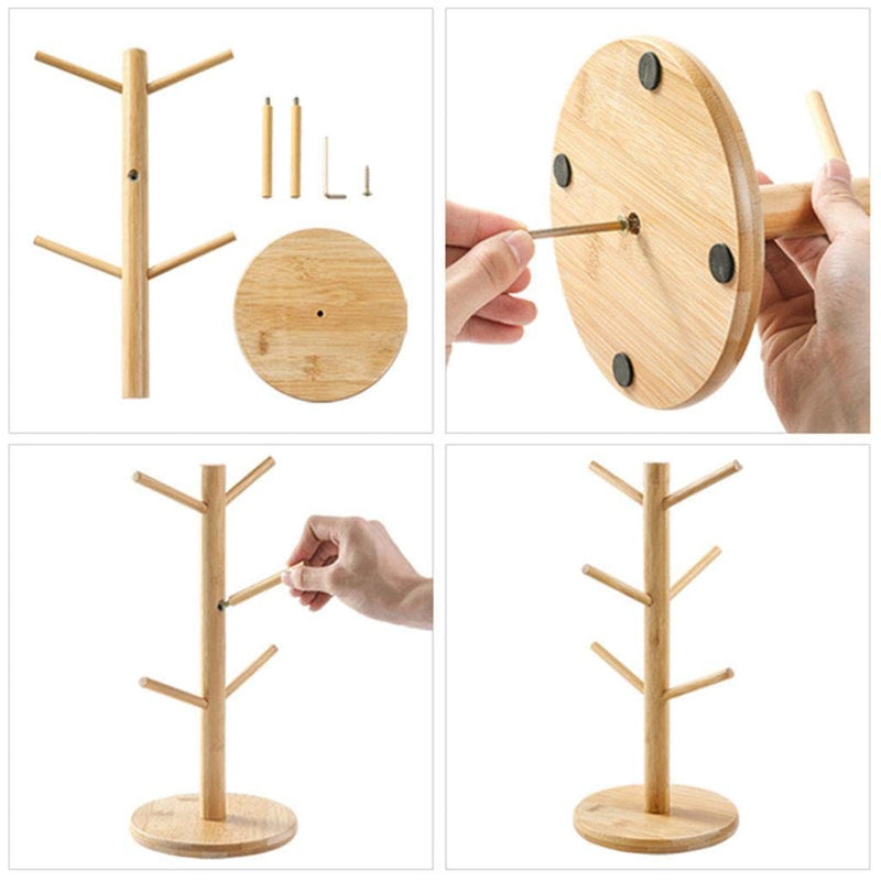 Wood Kitchen Storage Rack Mug Rack Tree Bamboo Mug Stand Storage Organizer Bamboo Mug Holder Stand Wooden Mug Holder Tree Design Mug Storage Rack - AABA MALL