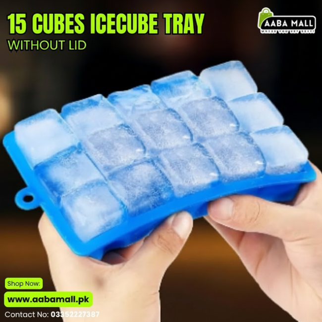 Silicone push pop-out square ice cube tray with 15 cubes