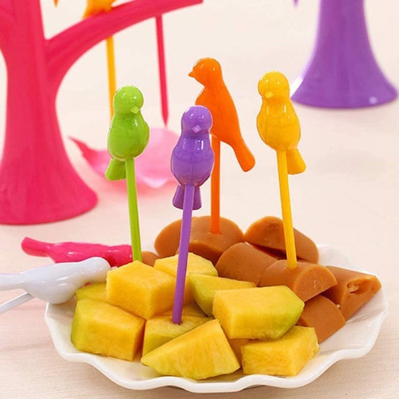 birds on tree shaped fruit fork set 6pcs