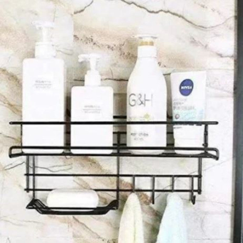 shower shelf, bathroom organizer, stainless steel shower rack, adhesive shower caddy, soap holder with hooks, rustproof shower shelf, bathroom storage rack, wall mounted caddy
