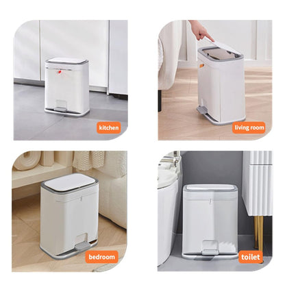 Bathroom Dustbin Trash Can with Lid – Plastic Press Top Garbage Bin for Kitchen, Bedroom, Living Room & Office