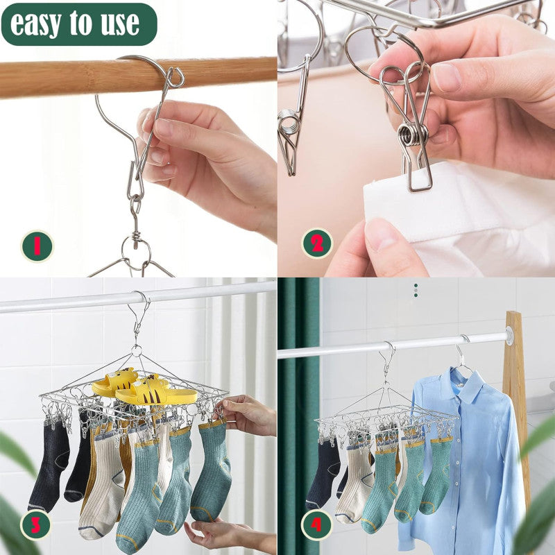 sock hanger, underwear dryer rack, stainless steel clips hanger, laundry drip airer, washing line accessories, clothes drying rack, balcony drying hanger, multipurpose clothes hanger
