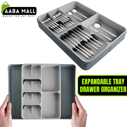 2 Layer Expandable Cutlery Tray for Kitchen Drawer Organizer For Spoon Knife Fork Cutlery Separation Storage Box Kitchen Accessories Grey