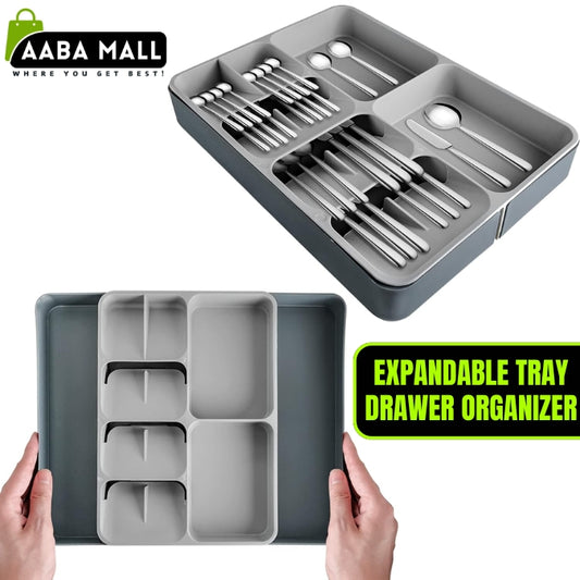 2 Layer Expandable Cutlery Tray for Kitchen Drawer Organizer For Spoon Knife Fork Cutlery Separation Storage Box Kitchen Accessories Grey