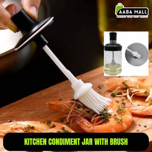 Glass Oil 250 ml Seasoning Bottle Dispenser with Silicone Rubber Bristle Brush for Baking, BBQ, Silicone Oil Brush Bottle Pack of -1