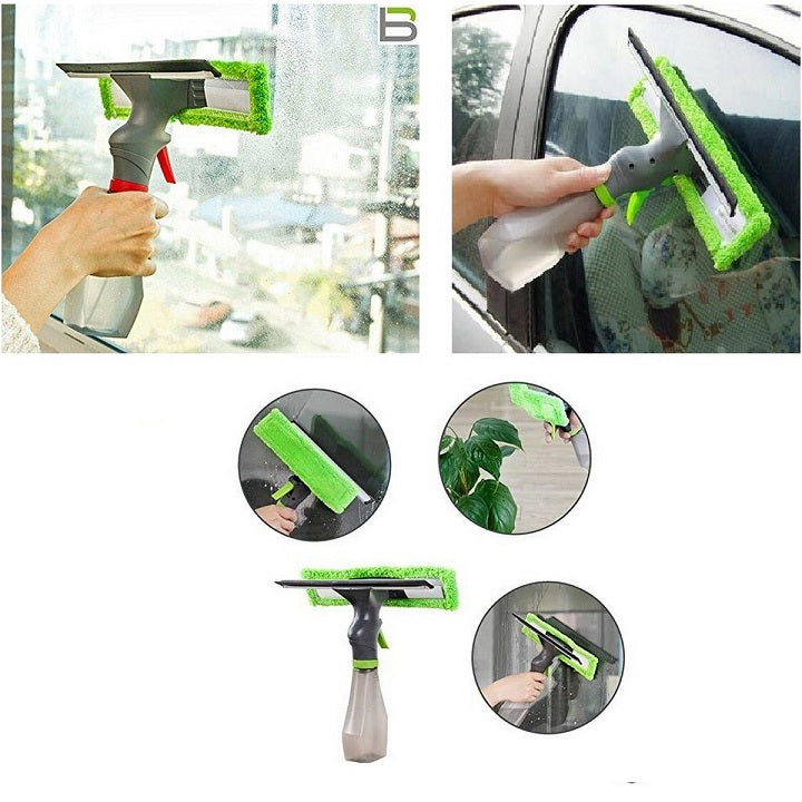 3 in 1 Window Cleaner with Sprayer and Double Sided Microfiber /Rubber Viper Glass Cleaner Wiper - AABA MALL