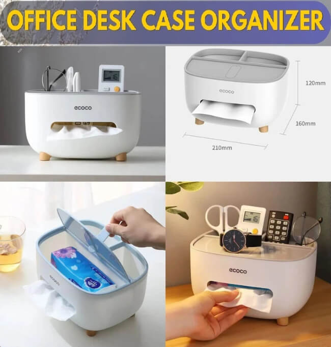 Ecoco Multifunctional PVC Tissue Box with Remote & Pen Holder | Cosmetic Tissue Storage Organizer