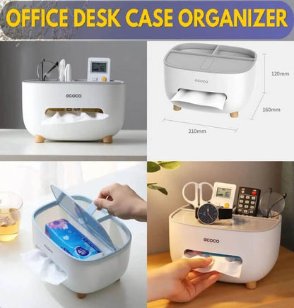 Ecoco Multifunctional PVC Tissue Box with Remote & Pen Holder | Cosmetic Tissue Storage Organizer