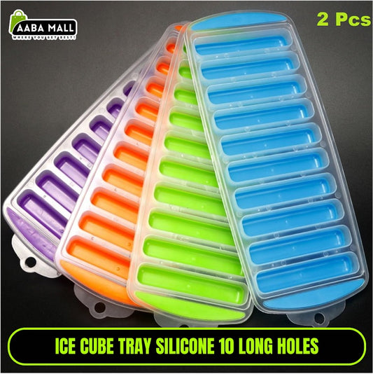2 Pcs Silicone Ice Cube & Cake Stick Tray – 10-Hole Long Strip Mold | BPA-Free Heat-Resistant Baking & Freezing Tray