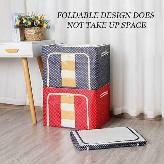 66 Liter Folding Oxford Cloth Steel Frame Clothing Quilts Pillows Storage Bag Folding Organizer Box Storage Bag Zipper Lid