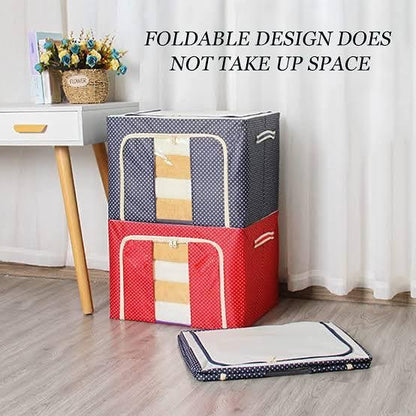 66 Liter Folding Oxford Cloth Steel Frame Clothing Quilts Pillows Storage Bag Folding Organizer Box Storage Bag Zipper Lid