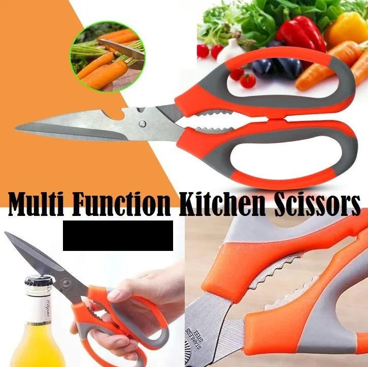 Tailor Paper Cuttings orange handle office scissors household kitchen scissors stainless steel multi-function scissor for Kitchen Use with Nut Cracker & Bottle Opener - AABA MALL