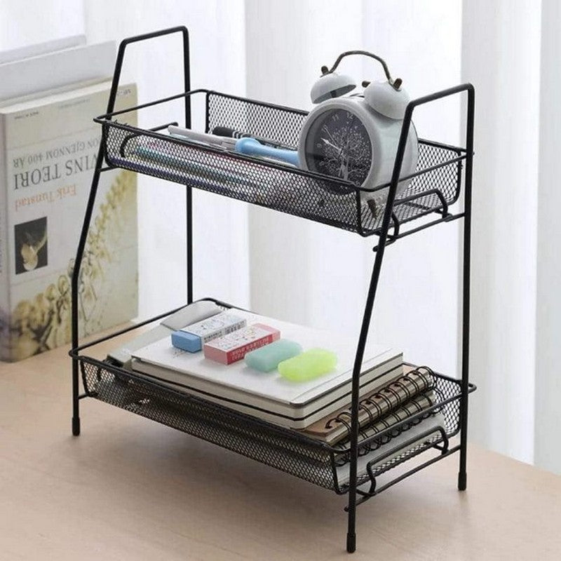 2 Layer Multi Purpose Metal Organizer Shelf - 2 Layer Metal Stand Small Storage Rack for Kitchen, Bath Room, Bedroom and Office - AABA MALL