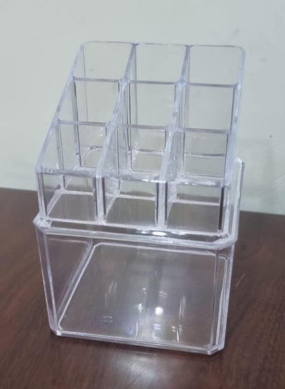 transparent acrylic makeup organizer with two layers