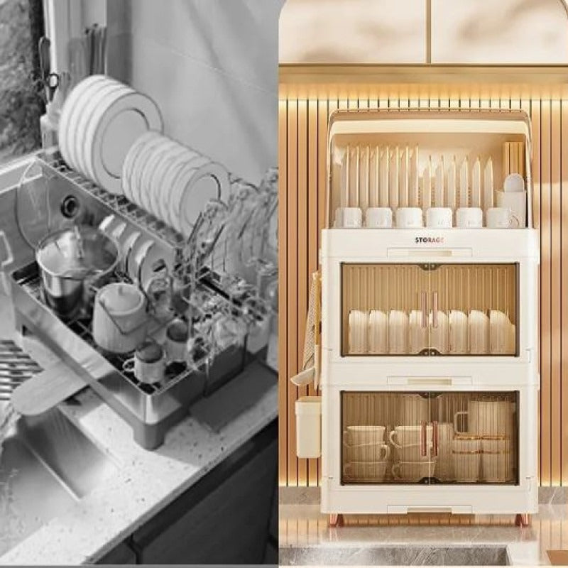 2-layer plastic dish drying rack with drainer