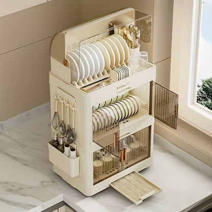 2-layer plastic dish drying rack with drainer