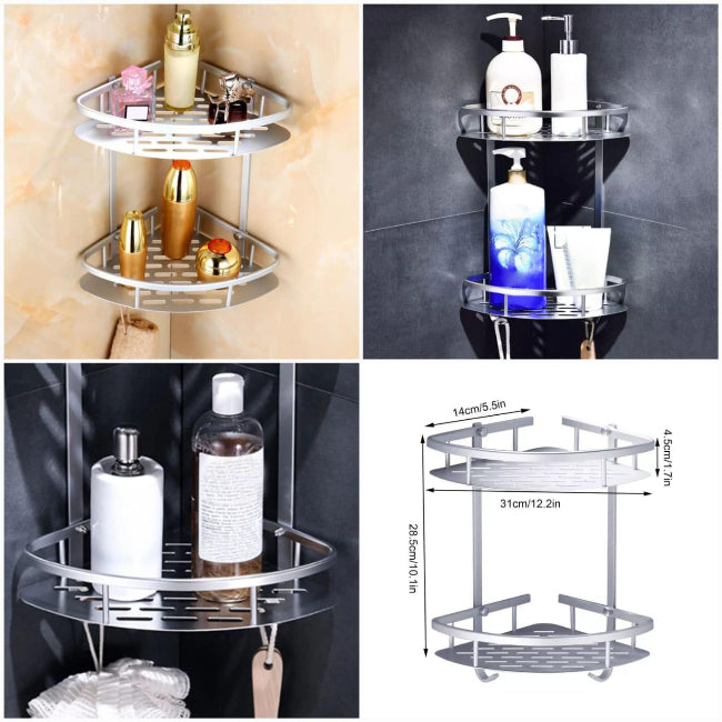 2 layer triangular shower caddy shelf bathroom corner organizer