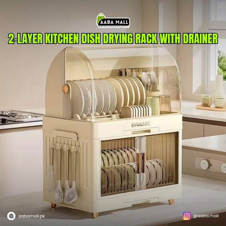 2-Layer_Kitchen_Dish_Drying_Rack_with_Drainer__Plastic_Dish__Bowl_Storage_Rack_with_Lid