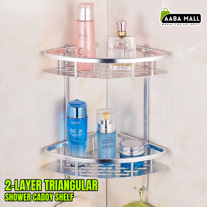 2 layer triangular shower caddy shelf bathroom corner organizer