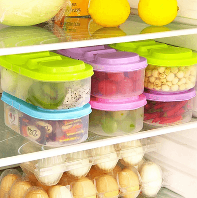 
2 compartment fridge storage box for organized food and snacks