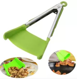 2 in 1 Clever Tongs Non Stick Heat Resistant Kitchen Spatula with Stainless Steel Frame and Heat Resistant Silicone Tong.