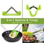 2 in 1 Clever Tongs Non Stick Heat Resistant Kitchen Spatula with Stainless Steel Frame and Heat Resistant Silicone Tong. - AABA MALL