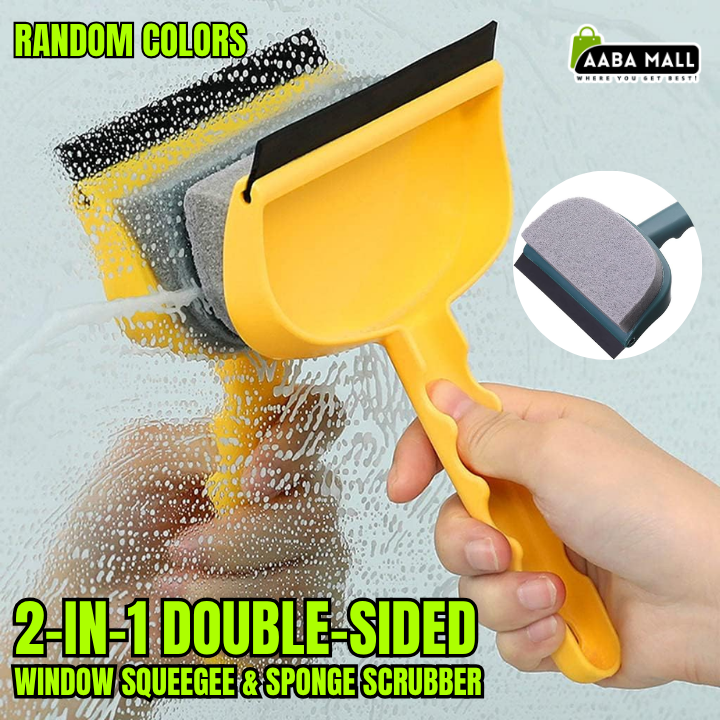 Dual function squeegee and sponge scrubber for windows