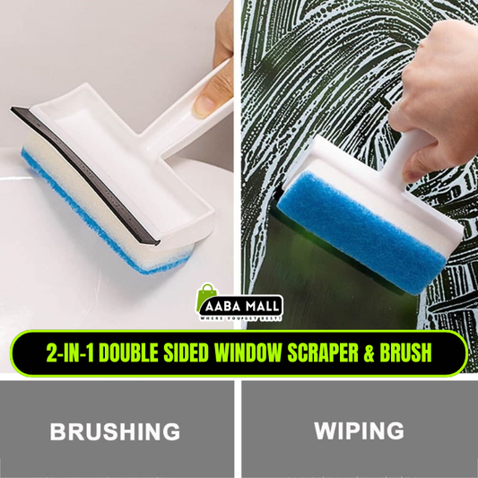 2-in-1 Double Sided Window Scraper & Brush | Glass Cleaning Wiper for Bathroom, Tiles, Mirrors & Car - AABA MALL