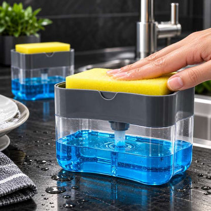 2-in-1 Soap Pump Dispenser with Sponge Holder | One-Hand Press Soap Dispenser for Kitchen Sink | Dishwashing Liquid Pump & Sponge Caddy Organizer | Bathroom & Kitchen Cleaning Accessory