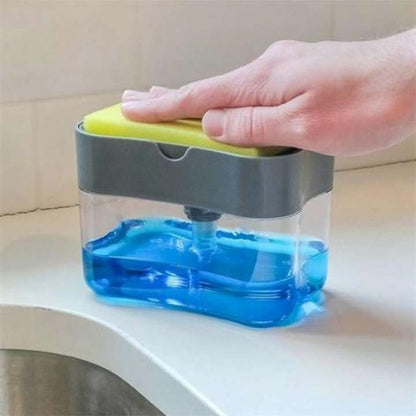 2-in-1 Soap Pump Dispenser with Sponge Holder | One-Hand Press Soap Dispenser for Kitchen Sink | Dishwashing Liquid Pump & Sponge Caddy Organizer | Bathroom & Kitchen Cleaning Accessory