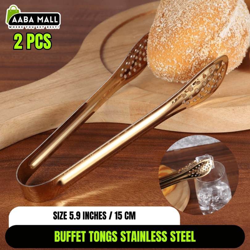 2 PCS Stainless Steel Buffet Tongs 15CM for Bread, Salad, BBQ & Ice Serving | Kitchen Tong Pakistan | AABAMALL.PK