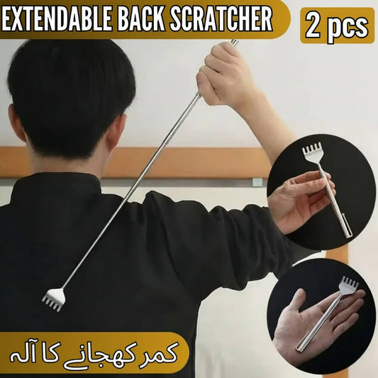 2 piece telescopic back scratchers with one being used for reaching a back itch