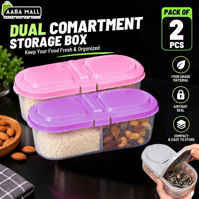 2-Compartment Food Storage Box | Divided Kitchen Container for Fridge, Snacks, Fruits & Dry Food