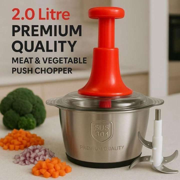 2.0 litre premium quality meat and vegetable push chopper with ingredients on a table
