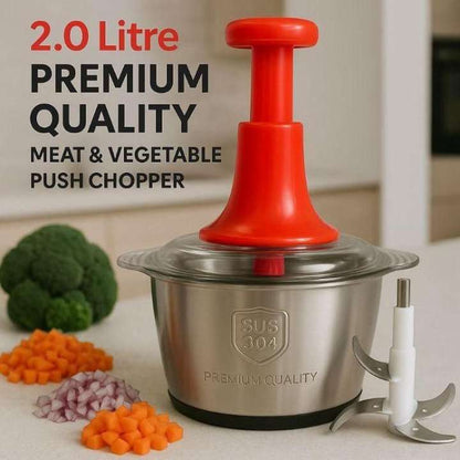 2.0 litre premium quality meat and vegetable push chopper with ingredients on a table