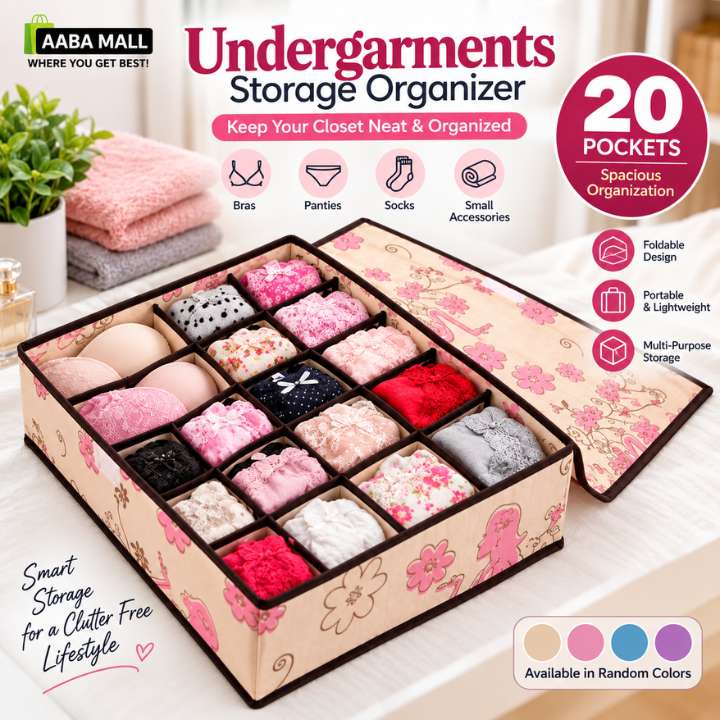 20 Pockets Undergarments Storage Organizer | Bra Panty Socks Storage Bag | Foldable Closet Drawer Organizer | Multi Pocket Lingerie Storage Hanging Organizer