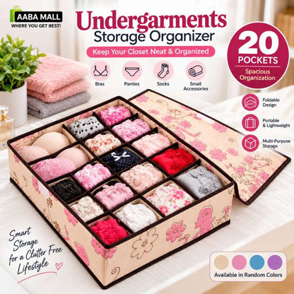 20 Pockets Undergarments Storage Organizer | Bra Panty Socks Storage Bag | Foldable Closet Drawer Organizer | Multi Pocket Lingerie Storage Hanging Organizer