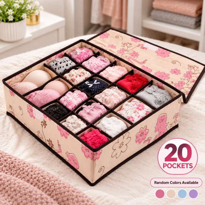 20 Pockets Undergarments Storage Organizer | Bra Panty Socks Storage Bag | Foldable Closet Drawer Organizer | Multi Pocket Lingerie Storage Hanging Organizer