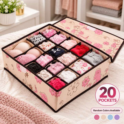 20 Pockets Undergarments Storage Organizer | Bra Panty Socks Storage Bag | Foldable Closet Drawer Organizer | Multi Pocket Lingerie Storage Hanging Organizer