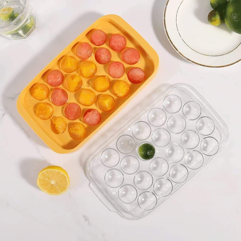 22-Cube Ball Shaped Ice Tray (With Lid) | 22 Grid Ice Hockey Juice Yogurt Ice Cube Box | Large Capacity DIY Round Ice Mold