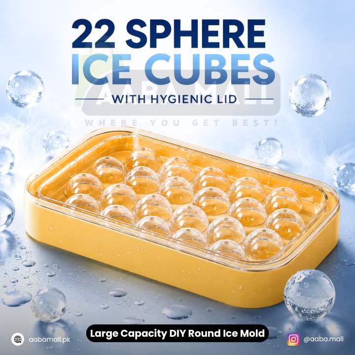 22-Cube Ball Shaped Ice Tray (With Lid) | 22 Grid Ice Hockey Juice Yogurt Ice Cube Box | Large Capacity DIY Round Ice Mold