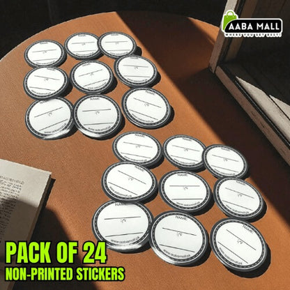 Pack of 24 non-printed stickers on a brown surface with AABA MALL branding.