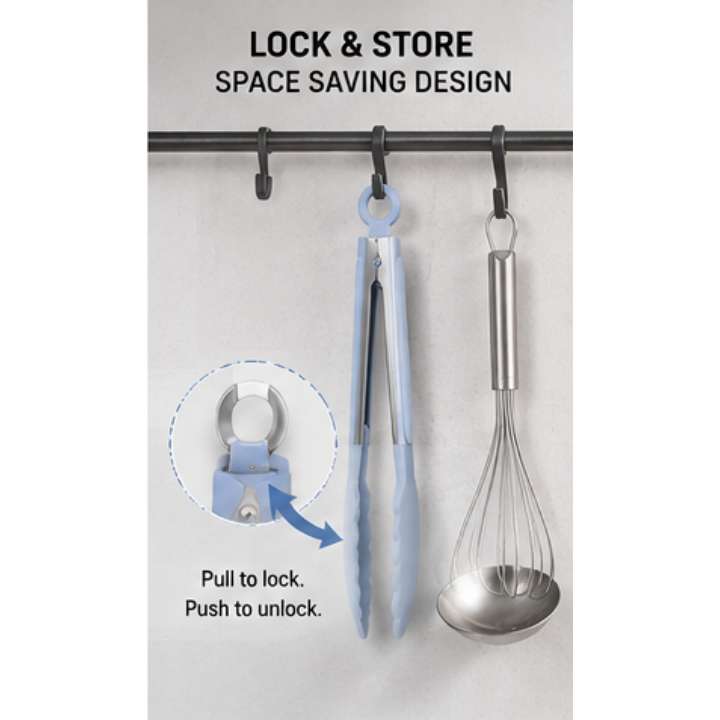 24CM Cooking Tongs | Premium Silicone BPA Free Non‑Stick Stainless Steel BBQ Grilling Locking Food Tong for Kitchen & Outdoor Cooking