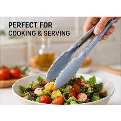 24CM Cooking Tongs | Premium Silicone BPA Free Non‑Stick Stainless Steel BBQ Grilling Locking Food Tong for Kitchen & Outdoor Cooking