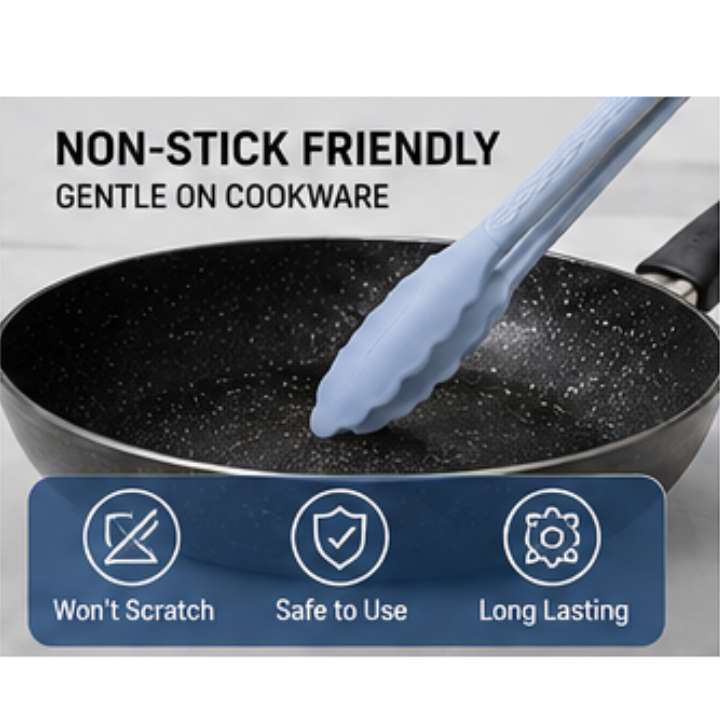 24CM Cooking Tongs | Premium Silicone BPA Free Non‑Stick Stainless Steel BBQ Grilling Locking Food Tong for Kitchen & Outdoor Cooking
